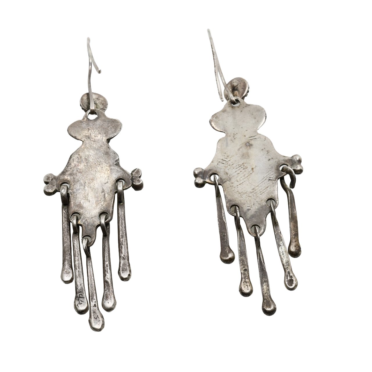 Early Navajo or Pueblo Dangle Earrings of Green Turquoise - Turquoise & Tufa