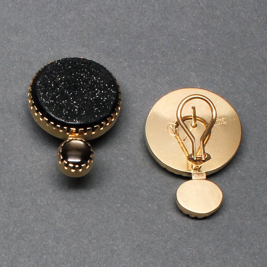 Earrings of 18kt Gold And Druzy Quartz By Gail Bird and Yazzie Johnson - Turquoise & Tufa