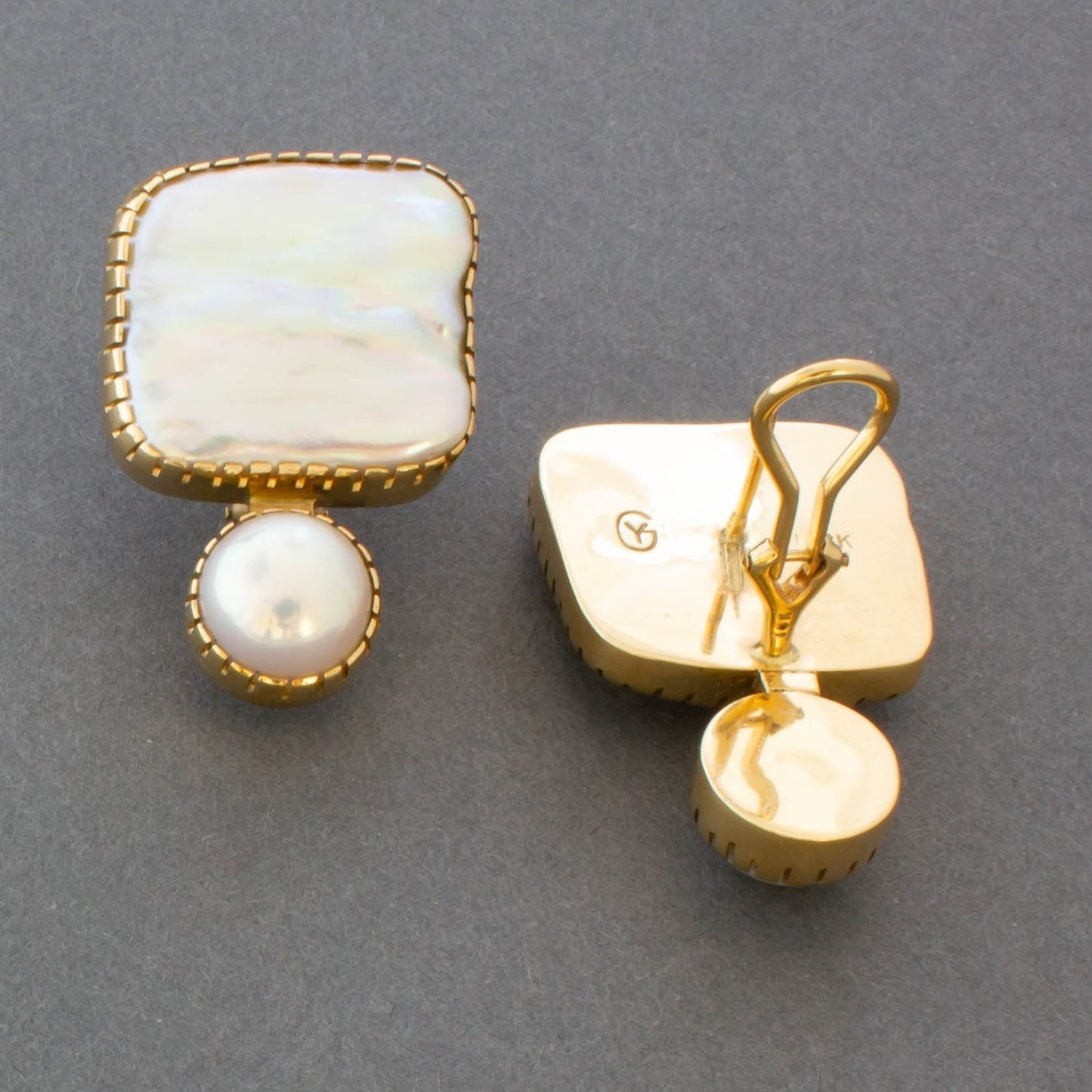 Earrings of 18kt Gold and Pearls By Gail Bird and Yazzie Johnson - Turquoise & Tufa