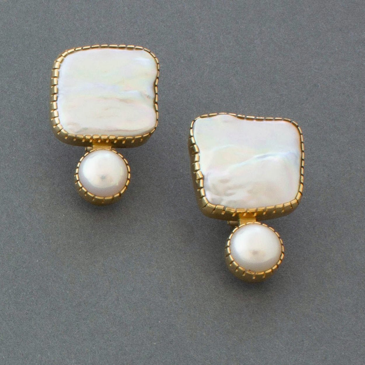 Earrings of 18kt Gold and Pearls By Gail Bird and Yazzie Johnson - Turquoise & Tufa