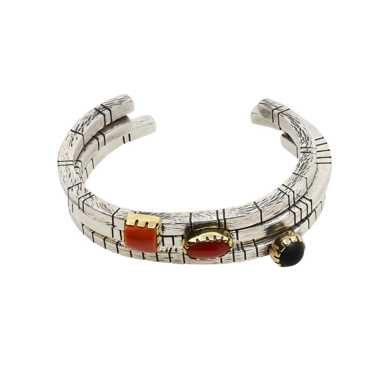 Gail Bird and Yazzie Johnson Bracelet of Natural Orange Mediterranean Coral - Turquoise & Tufa
