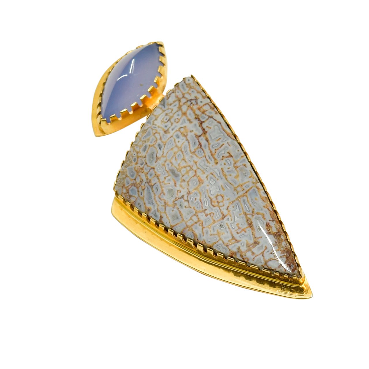 Gail Bird and Yazzie Johnson Brooch of Holly Blue Agate - Turquoise & Tufa