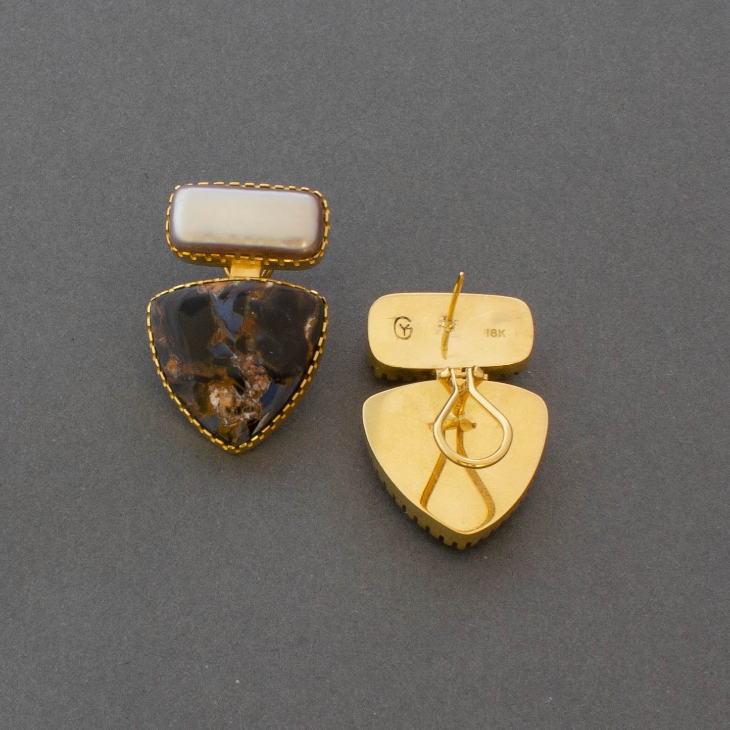 Gail Bird and Yazzie Johnson Earrings of Boulder Opals - Turquoise & Tufa