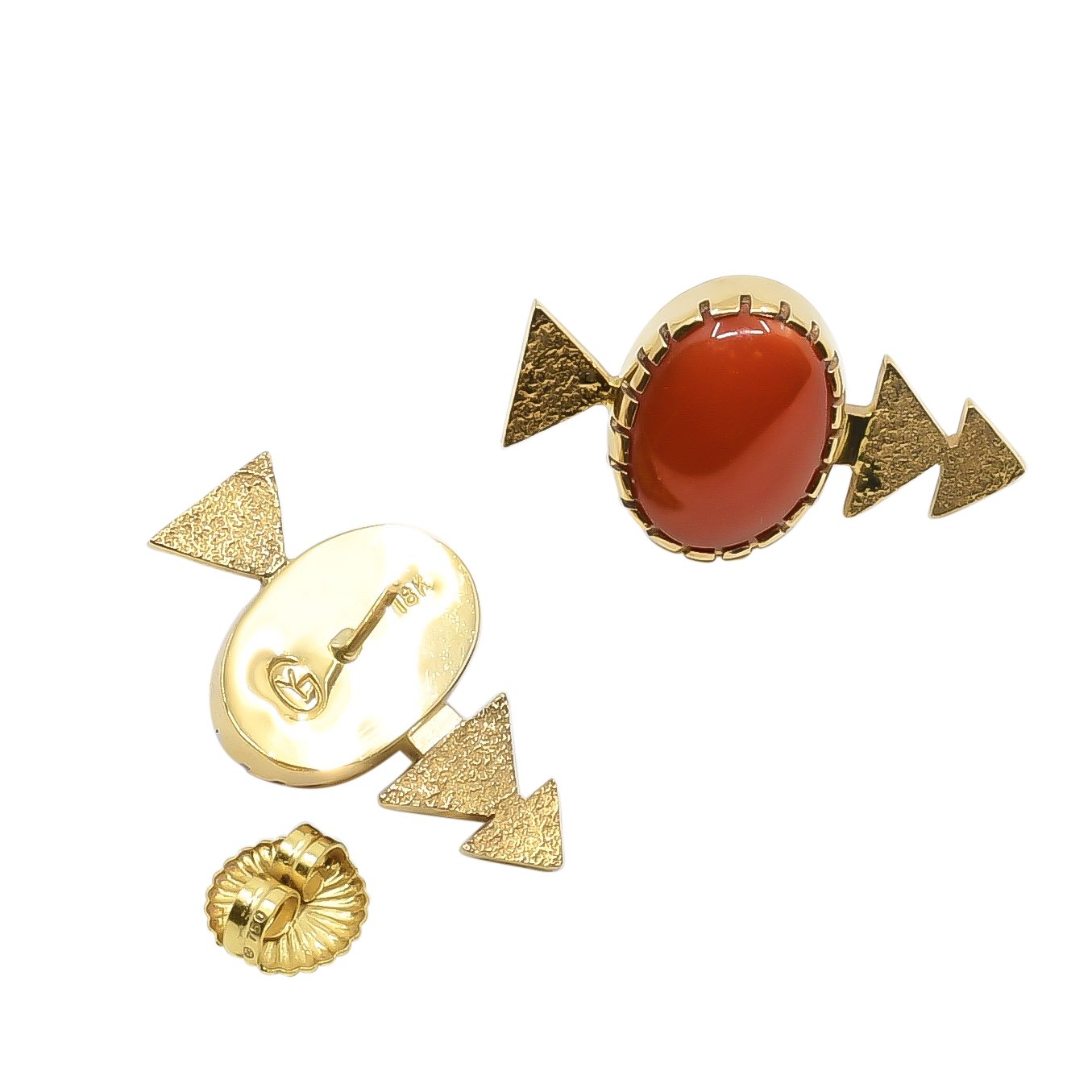 Gail Bird and Yazzie Johnson Earrings of Coral and 18k Gold - Turquoise & Tufa