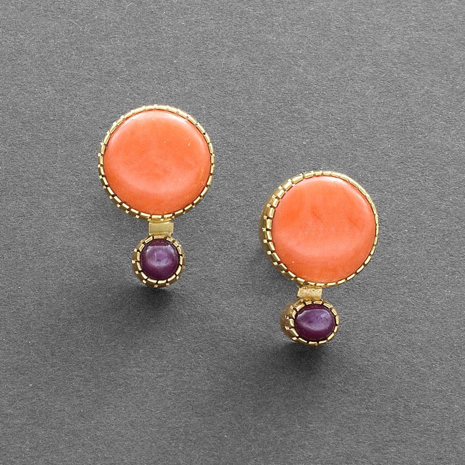 Gail Bird and Yazzie Johnson Earrings of Coral and Ruby - Turquoise & Tufa