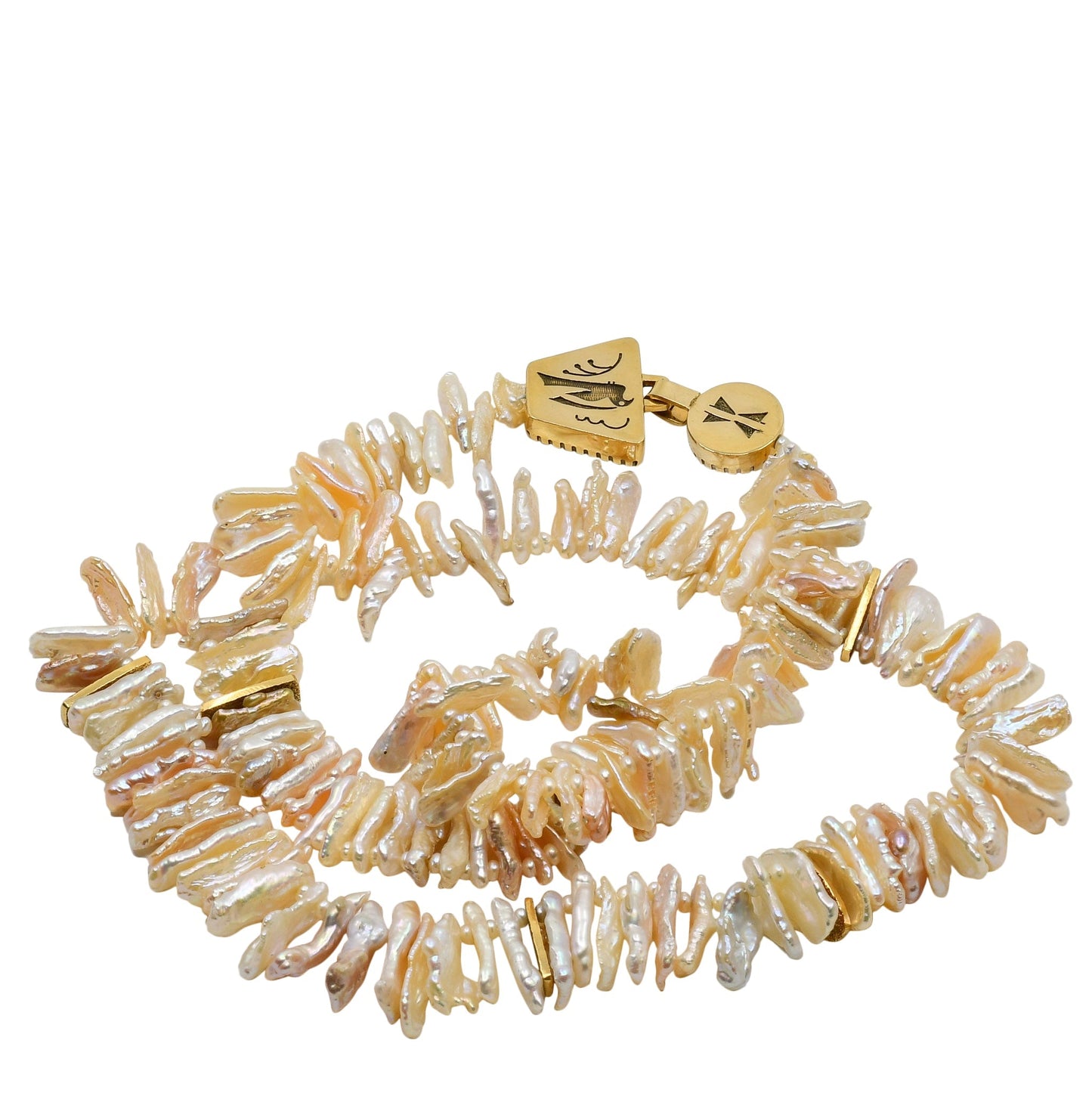 Gail Bird and Yazzie Johnson Necklace of Freshwater Biwa Pearls - Turquoise & Tufa