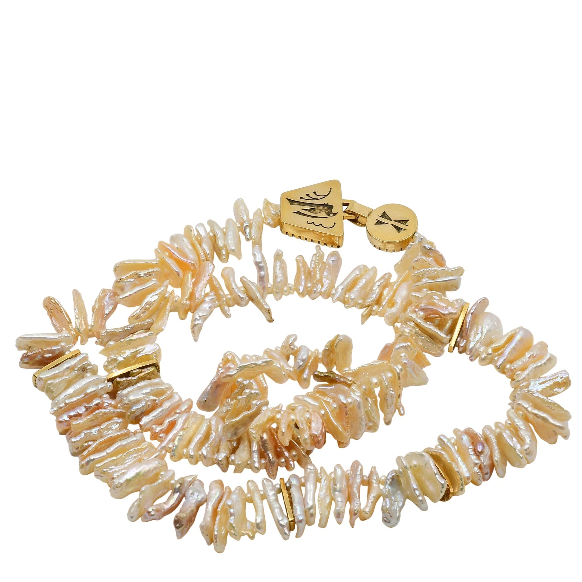 Gail Bird and Yazzie Johnson Necklace of Freshwater Biwa Pearls - Turquoise & Tufa