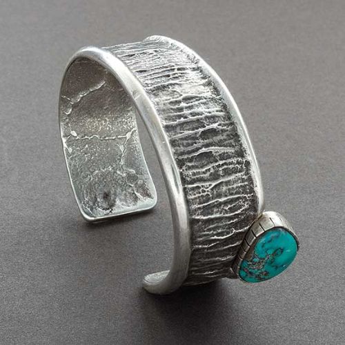 Glenda Loretto Tufa Cast Silver and Turquoise Bracelet - Turquoise & Tufa