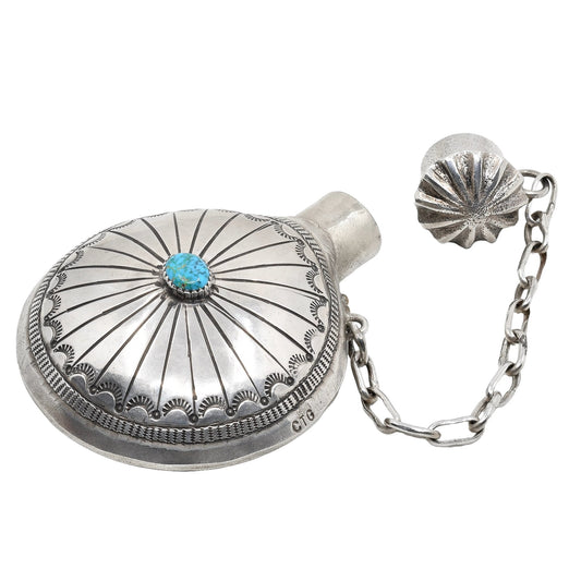 Handmade Silver Canteen By Connie Tsosie Gaussoin - Turquoise & Tufa