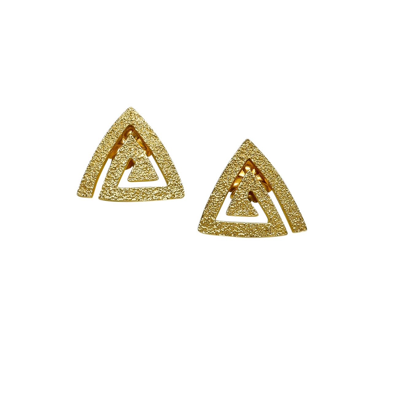 Harvey Begay Earrings of 14kt Gold Triangles - Turquoise & Tufa