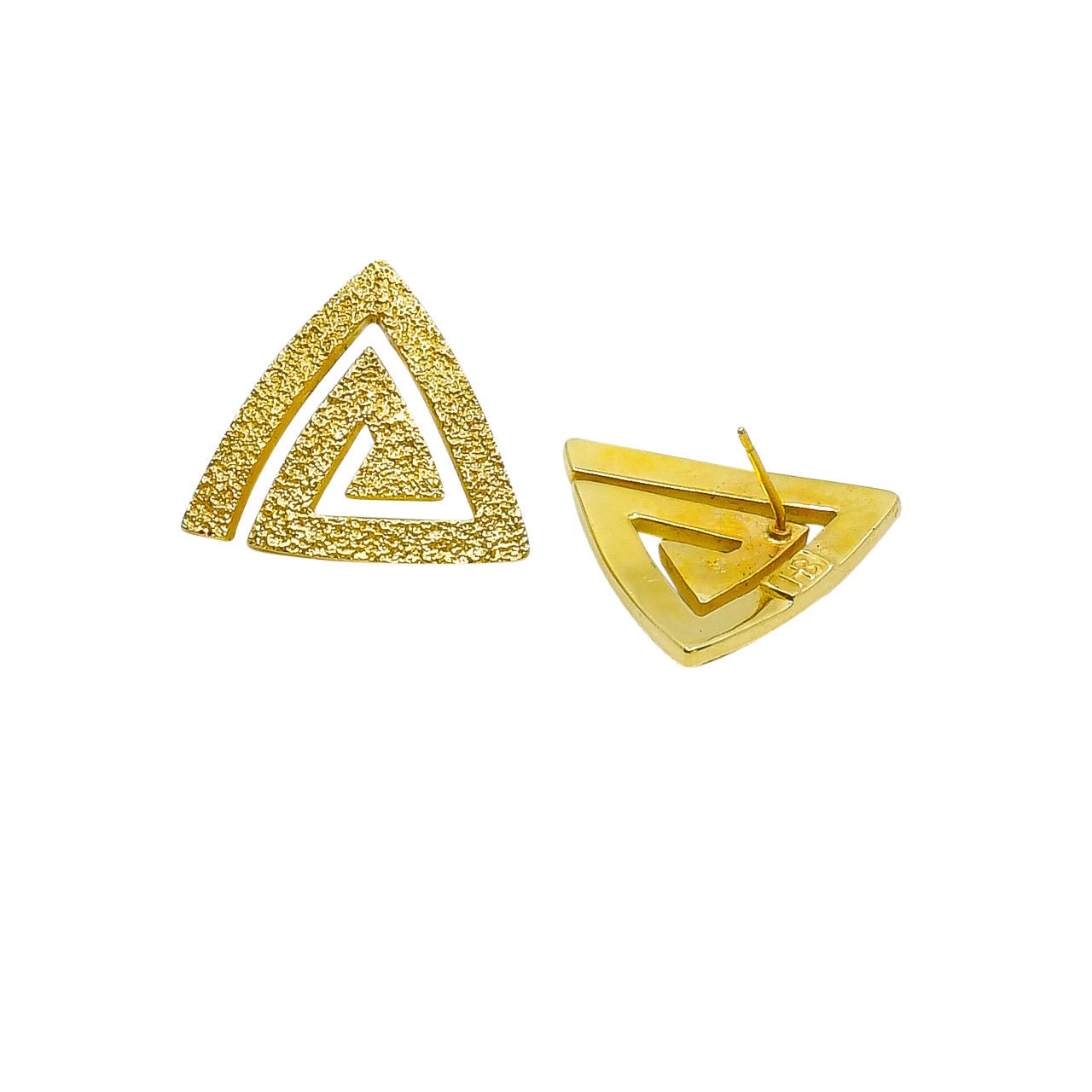 Harvey Begay Earrings of 14kt Gold Triangles - Turquoise & Tufa