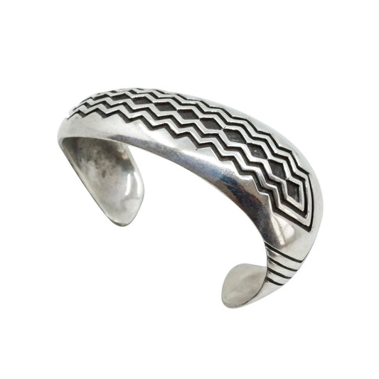 Harvey Begay Geometric Silver Cuff Bracelet - Turquoise & Tufa