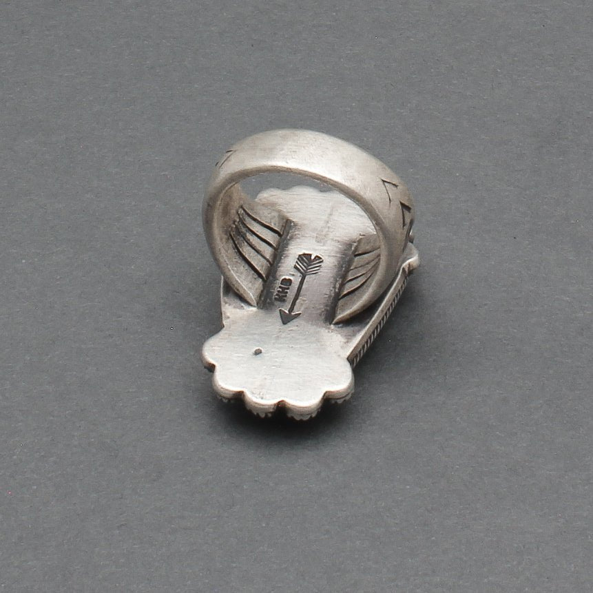Heavy Navajo Ring of Silver and Natural Green Turquoise By Harry H. Begay - Turquoise & Tufa