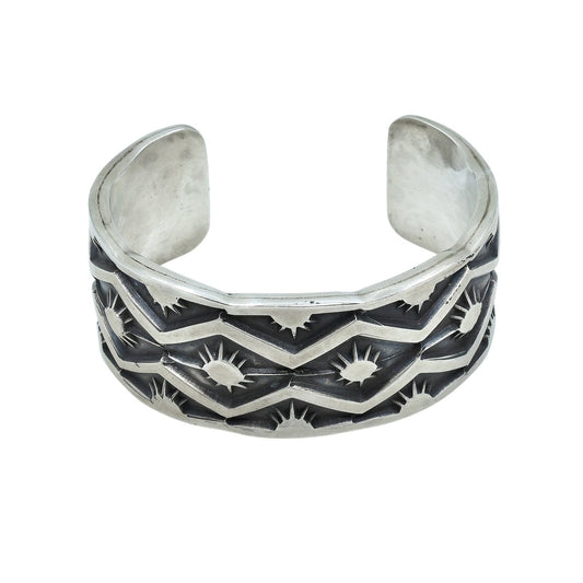 Heavy Navajo Silver Cuff by Nora Tahe - Turquoise & Tufa