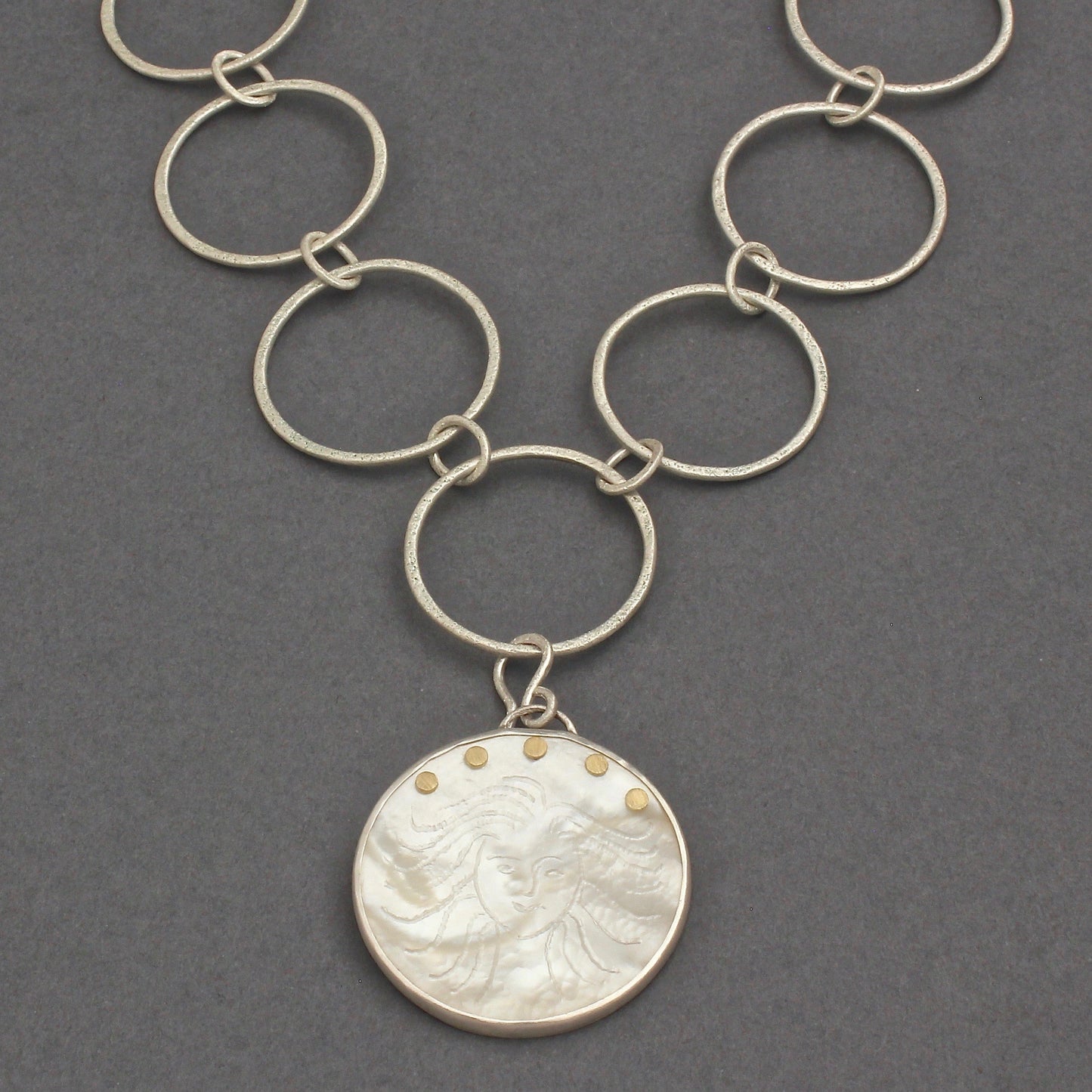 Heidi BigKnife Necklace of Silver and Mother of Pearl With Gold Accents - Turquoise & Tufa