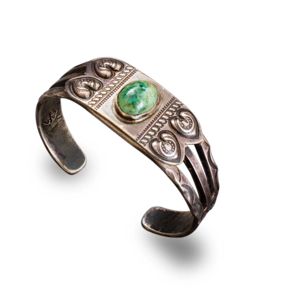 Historic Navajo Bracelet With Turquoise & Hearts By Ike Wilson - Turquoise & Tufa