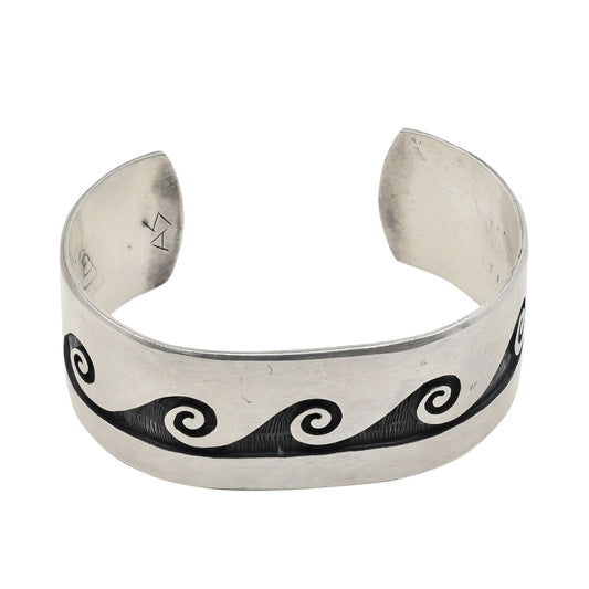 Hopi Overlay Water Wave Bracelet by Andrew Saufkie - Turquoise & Tufa