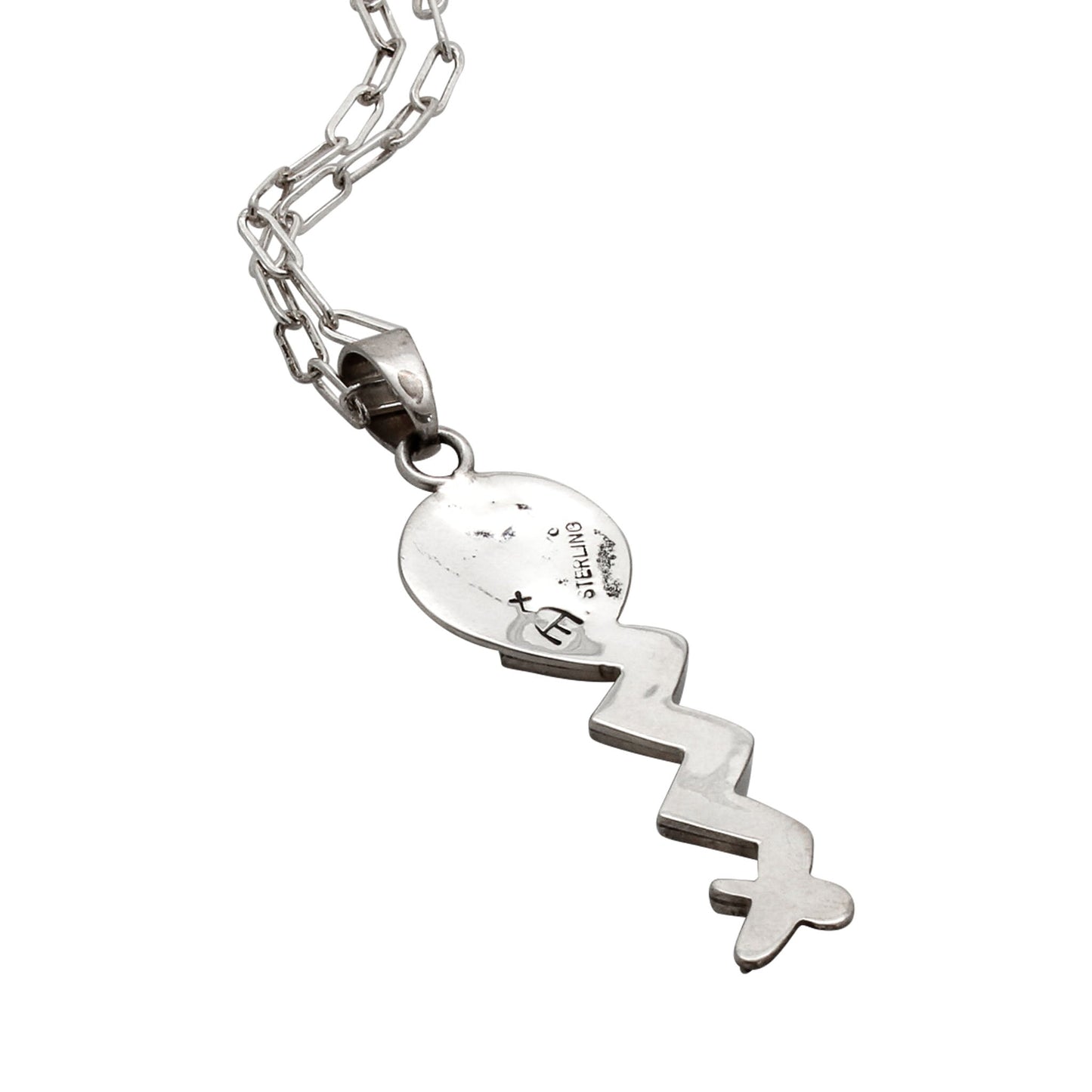 Hopi Silver Overlay Necklace of Lightning Strike by Ruben Saufkie - Turquoise & Tufa