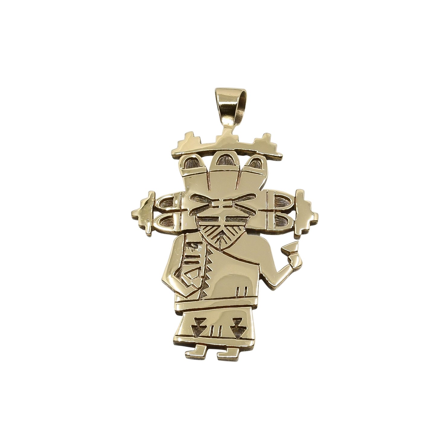 Hopi Watson Honanie Katsina Dancer of Gold and Silver Overlay - Turquoise & Tufa