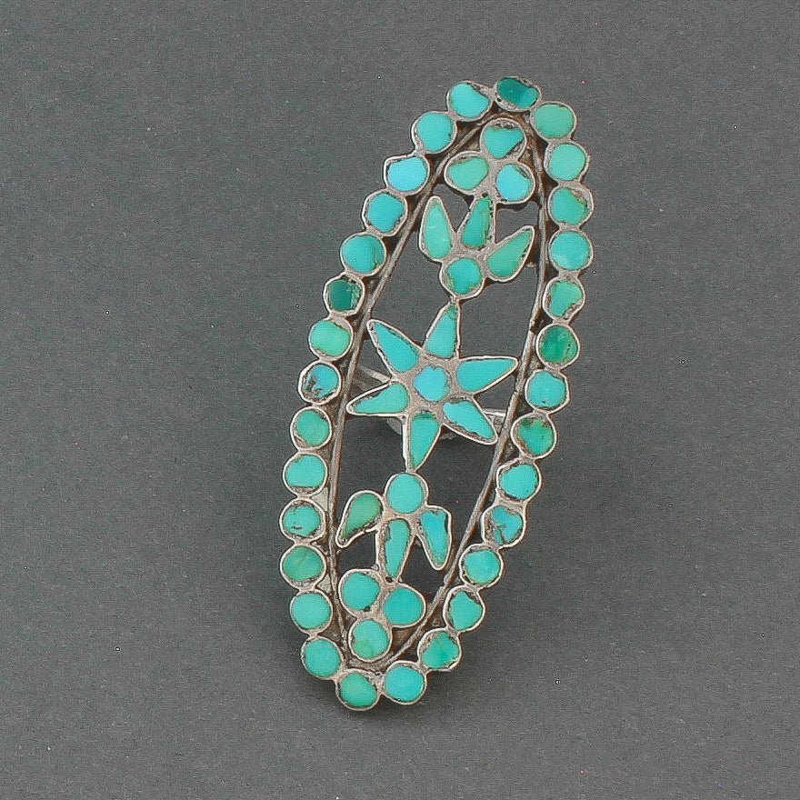 Huge Turquoise and Silver Dishta Family Ring - Turquoise & Tufa