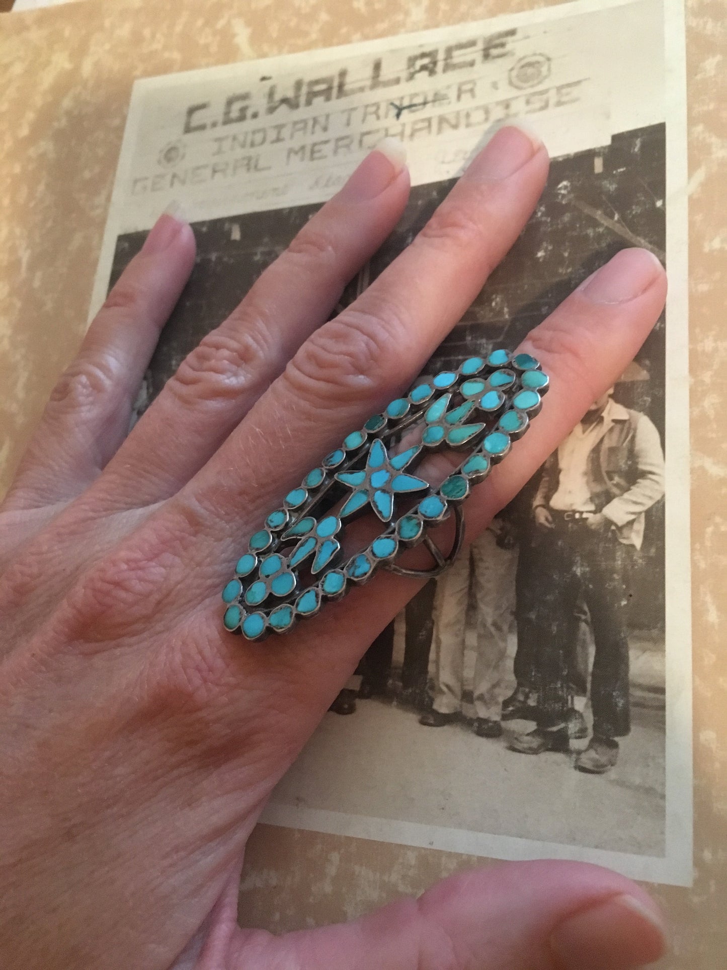 Huge Turquoise and Silver Dishta Family Ring - Turquoise & Tufa