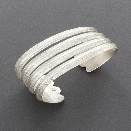 Ira Custer Bracelet of Tufa Cast Silver Strands - Turquoise & Tufa
