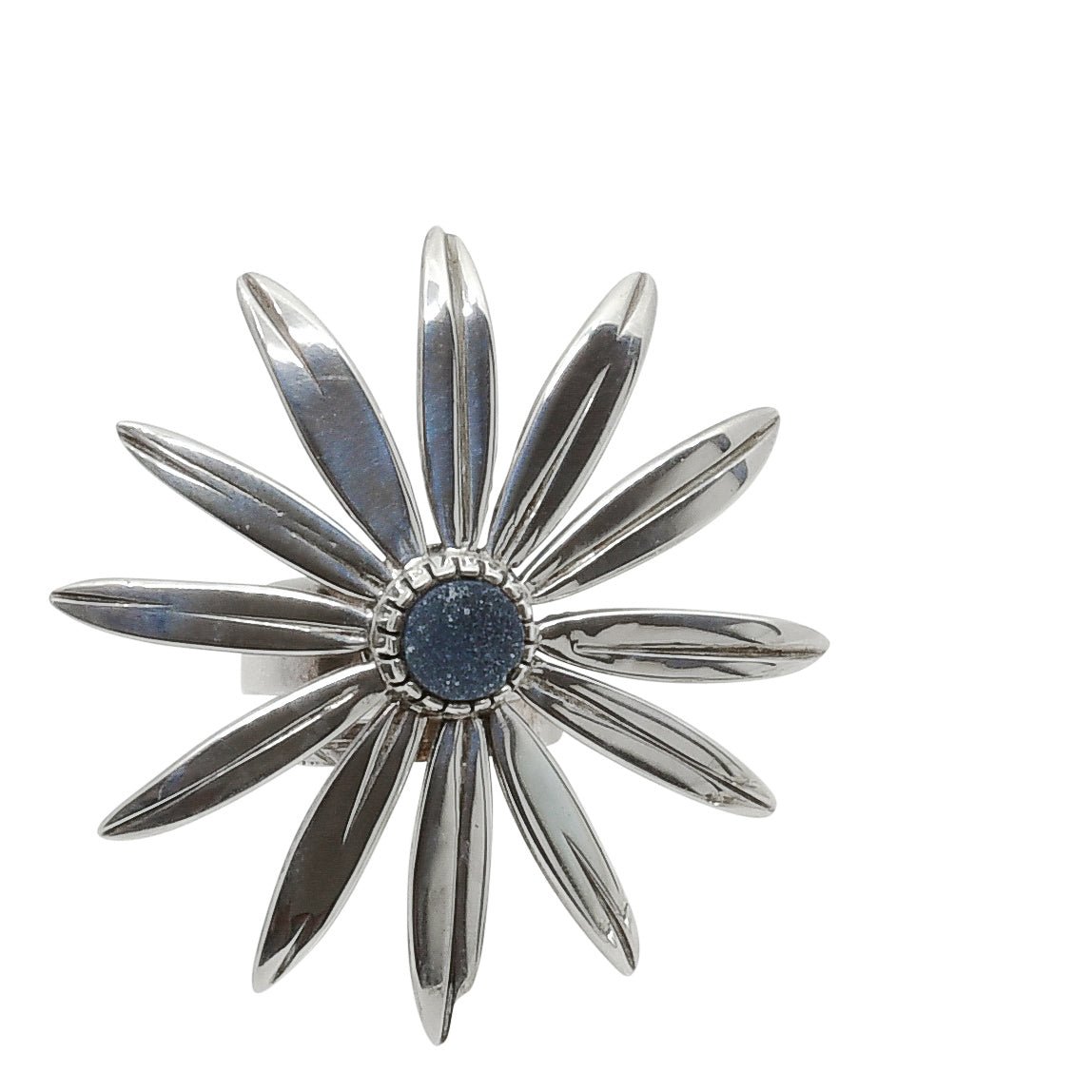 Isaac Dial Ring of Silver and Drusy Quartz Flower - Turquoise & Tufa