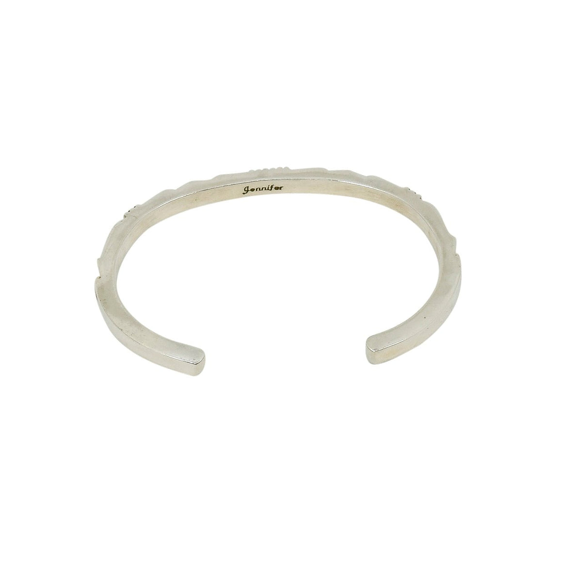 Jennifer Curtis Narrow Silver Bangle Bracelet With Geometric Shapes - Turquoise & Tufa
