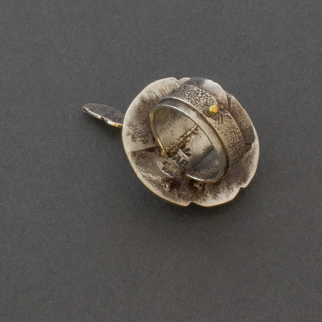 Jolene Eustace Silver Blossom Ring With Dangling Feather - Turquoise & Tufa