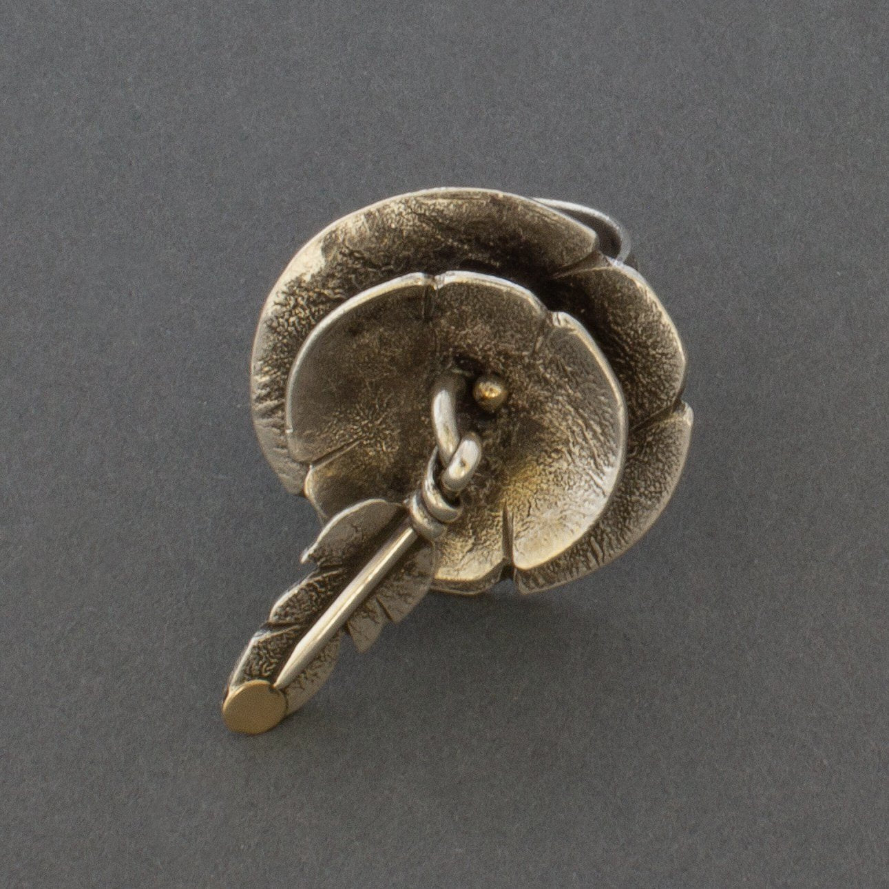 Jolene Eustace Silver Blossom Ring With Dangling Feather - Turquoise & Tufa