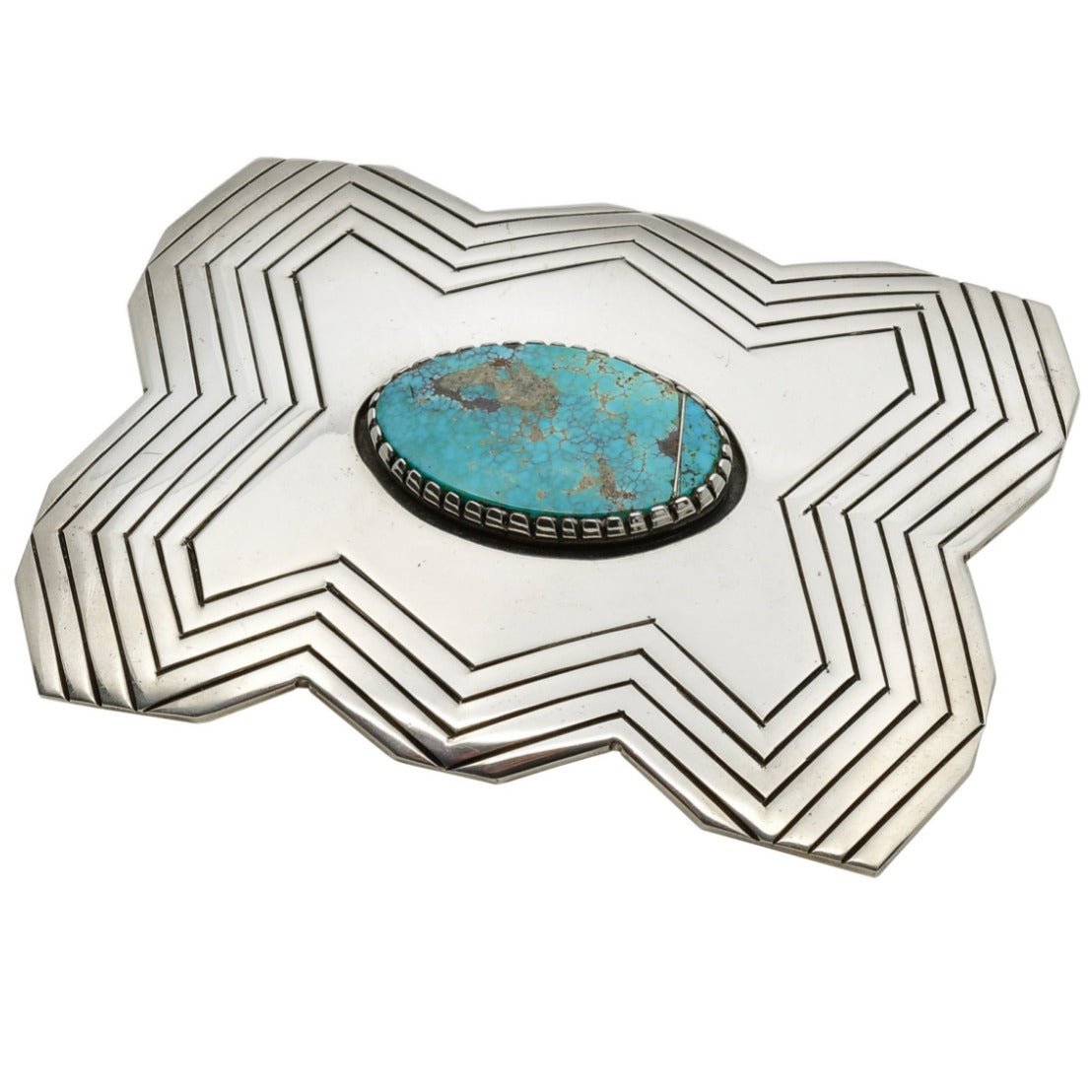 Kee Joe Benally Silver Statement Buckle With Turquoise - Turquoise & Tufa