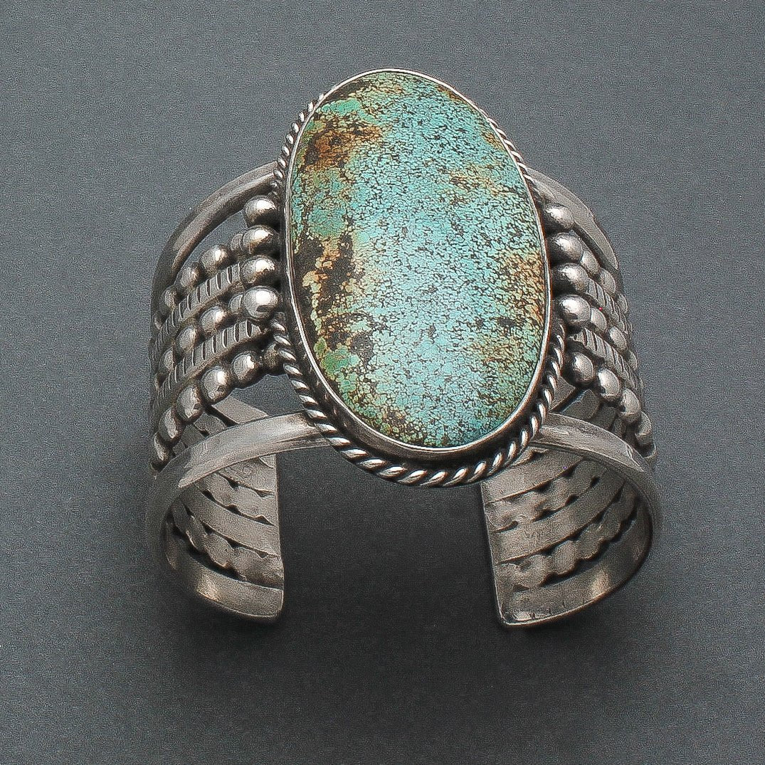 Large Cuff Bracelet By Mike Bird Romero Set With Turquoise - Turquoise & Tufa