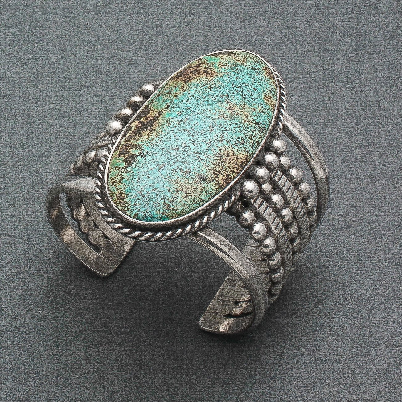 Large Cuff Bracelet By Mike Bird Romero Set With Turquoise - Turquoise & Tufa