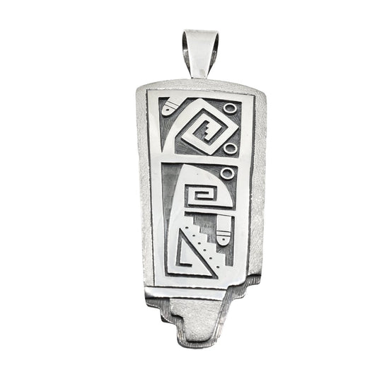 Large Hopi Silver Overlay Pendant By Lucinda Taylor - Turquoise & Tufa