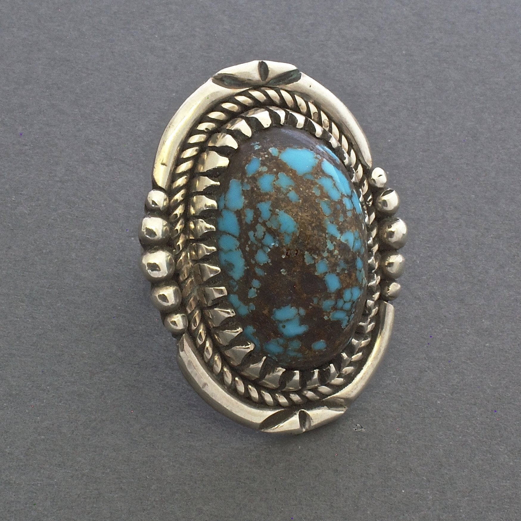 Large Navajo Ring of Turquoise and Silver By Bob Robbins - Turquoise & Tufa
