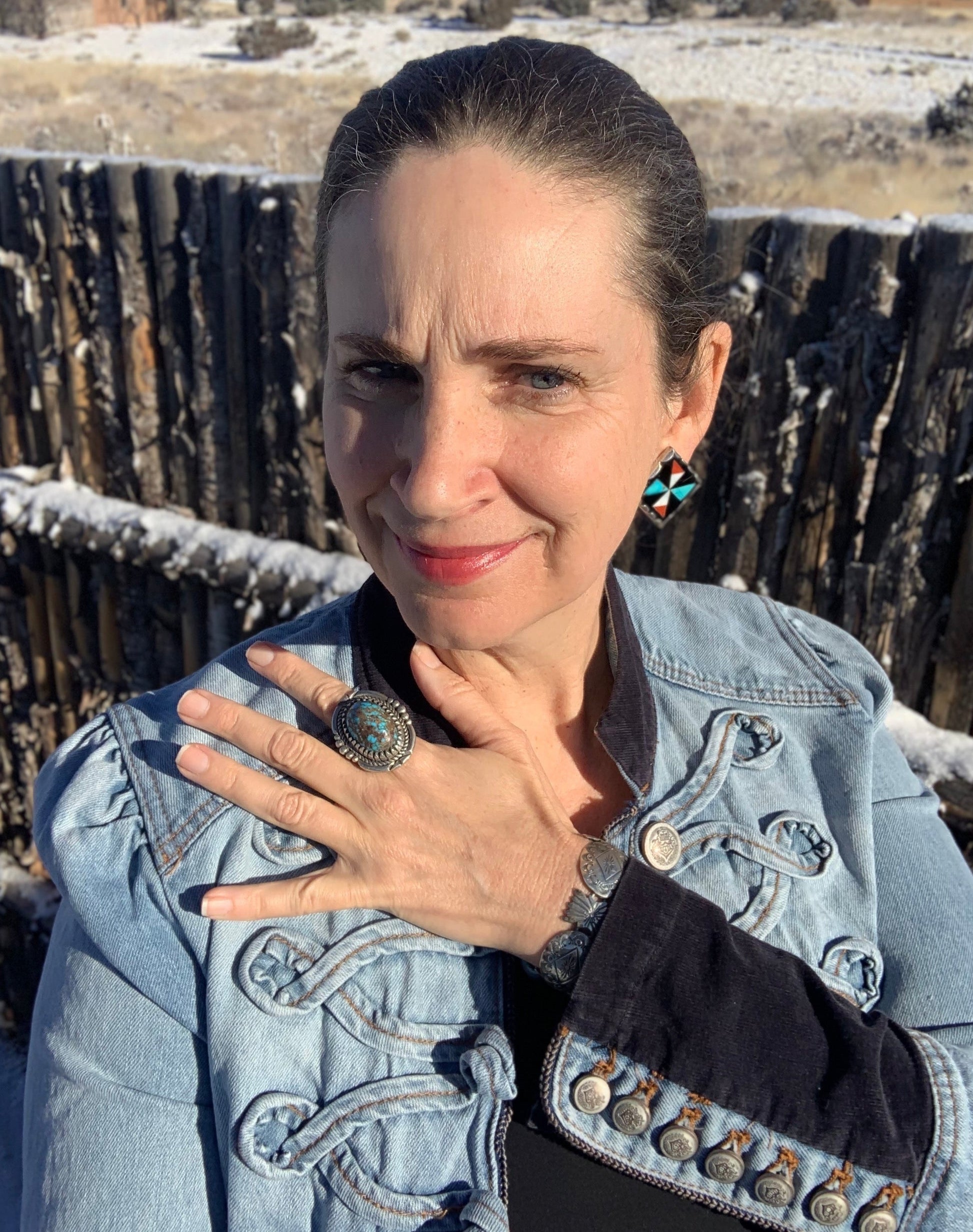 Large Navajo Ring of Turquoise and Silver By Bob Robbins - Turquoise & Tufa