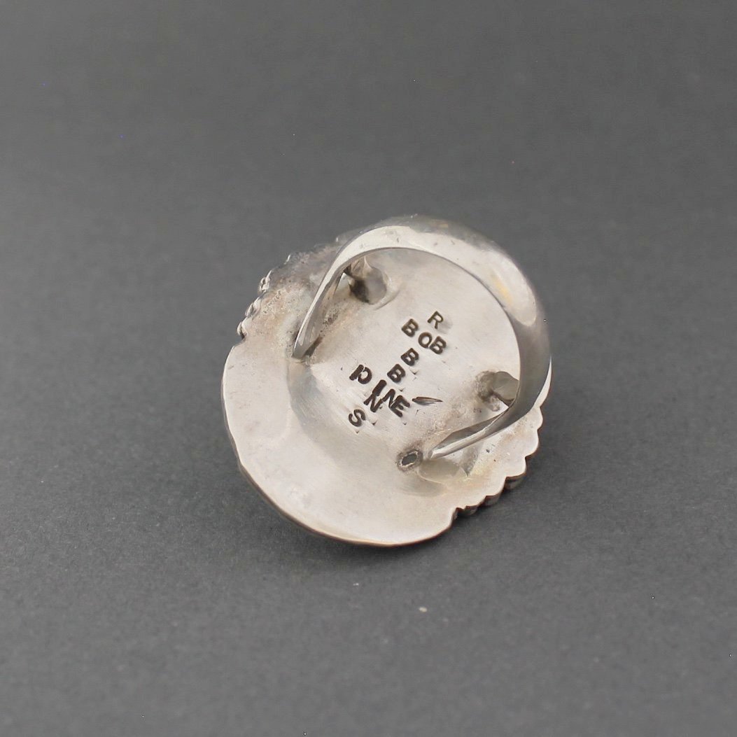 Large Navajo Ring of Turquoise and Silver By Bob Robbins - Turquoise & Tufa