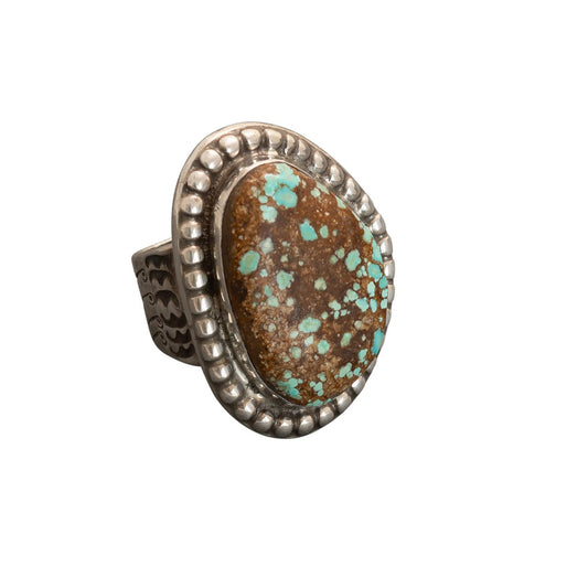 Large Turquoise Ring By Wayne Aguilar of Santo Domingo Pueblo - Turquoise & Tufa