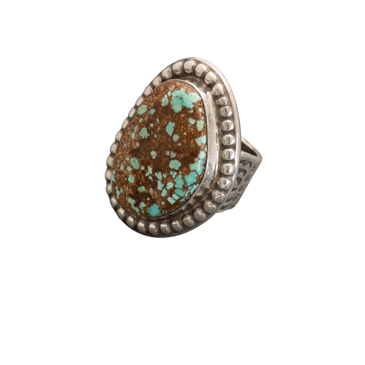 Large Turquoise Ring By Wayne Aguilar of Santo Domingo Pueblo - Turquoise & Tufa