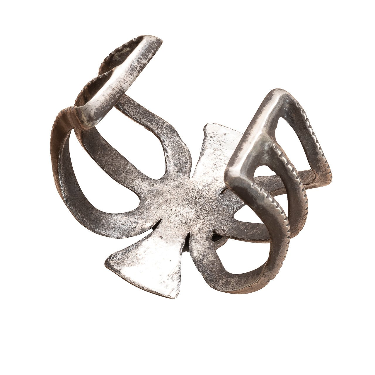 Large Vintage Navajo Sand Cast Bracelet of Sterling Silver With Turquoise - Turquoise & Tufa