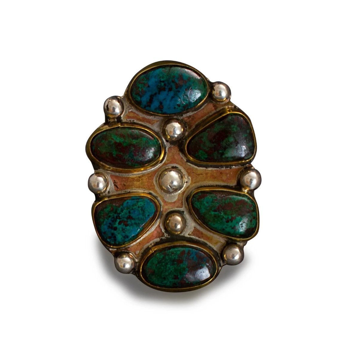 Large Vintage Pueblo Ring of Turquoise By Tony Aguilar Sr. - Turquoise & Tufa
