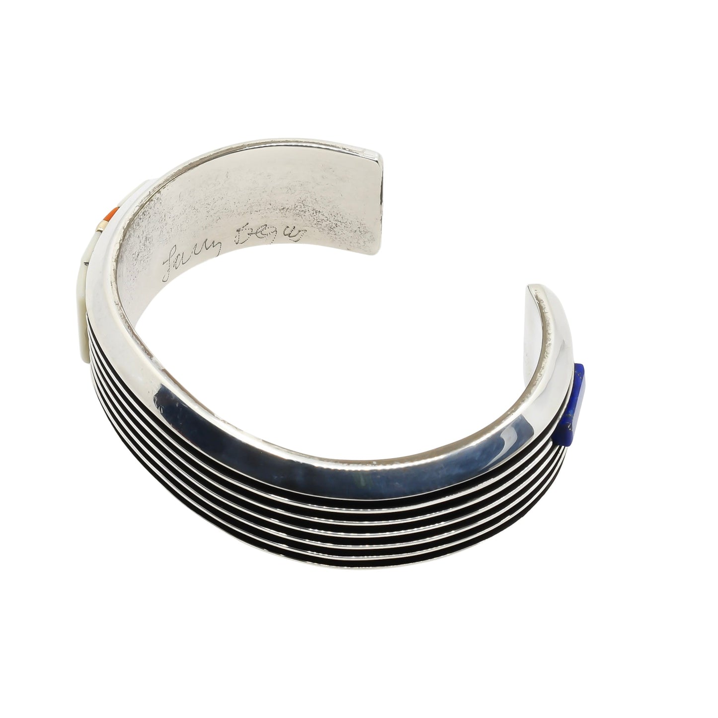 Larry Begay Sterling Silver Railroad Track Bracelet With Inlay Stones - Turquoise & Tufa