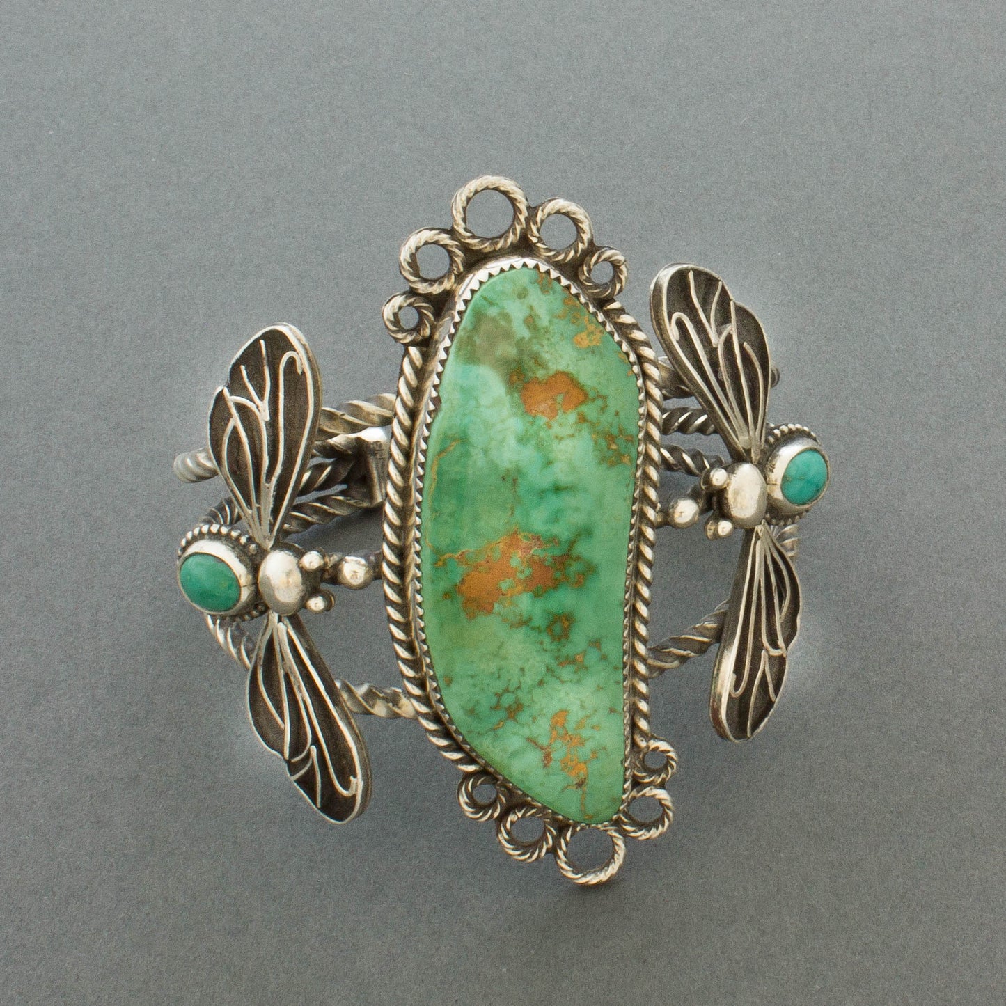 Liz Wallace Bracelet of Royston Turquoise with Flying Bugs - Turquoise & Tufa