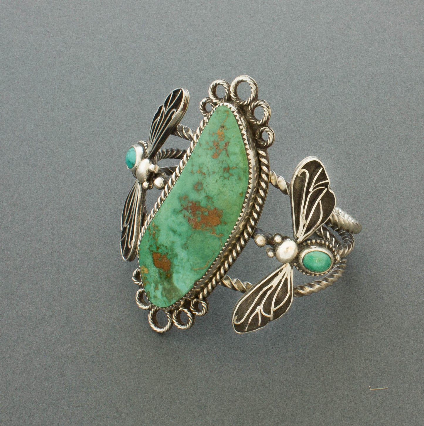 Liz Wallace Bracelet of Royston Turquoise with Flying Bugs - Turquoise & Tufa