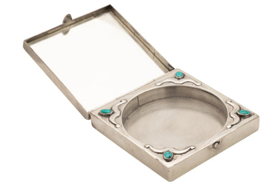 Mark Chee Sterling Silver Mirrored Compact - Turquoise & Tufa