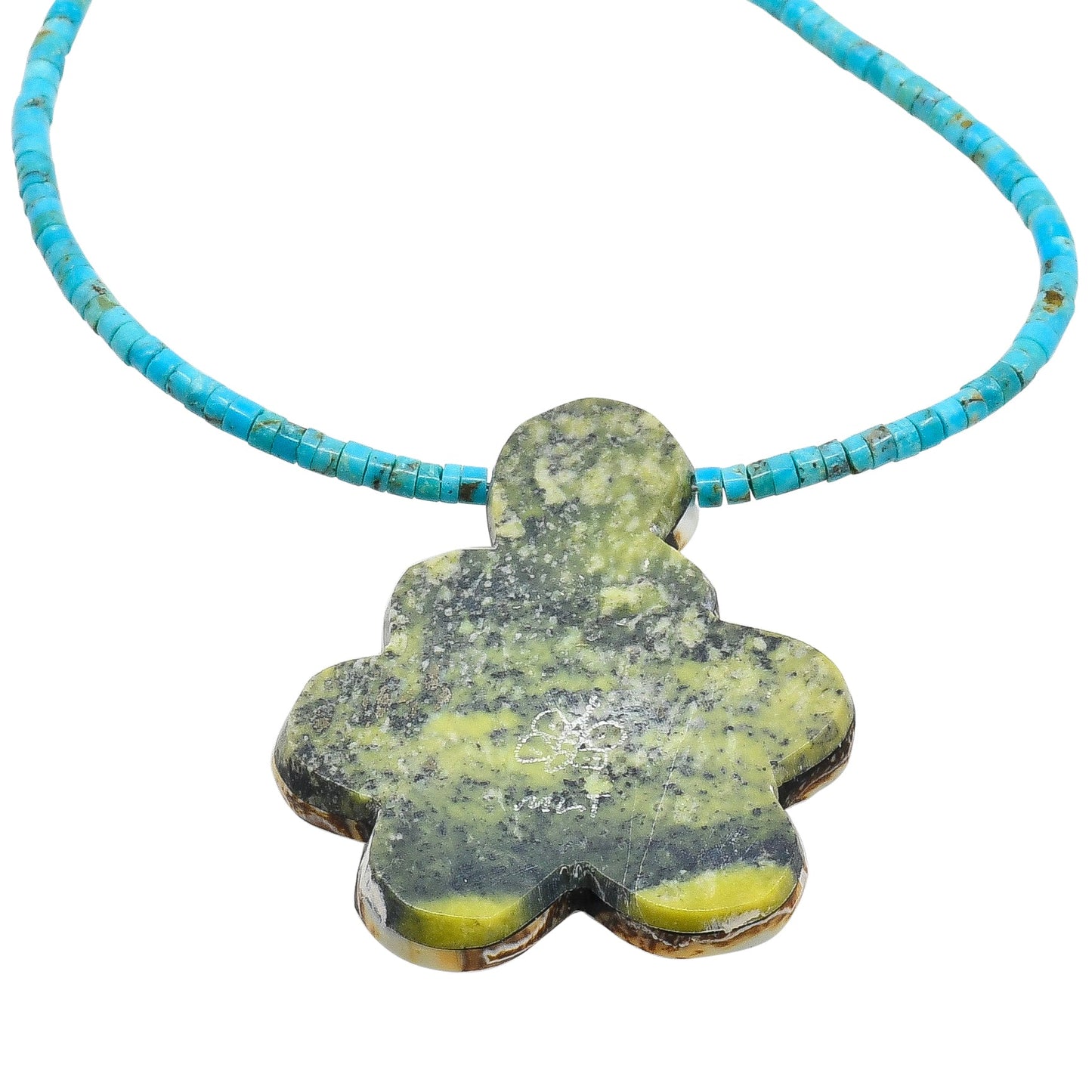 Mary Tafoya Necklace of Inlay Flower on Turquoise - Turquoise & Tufa