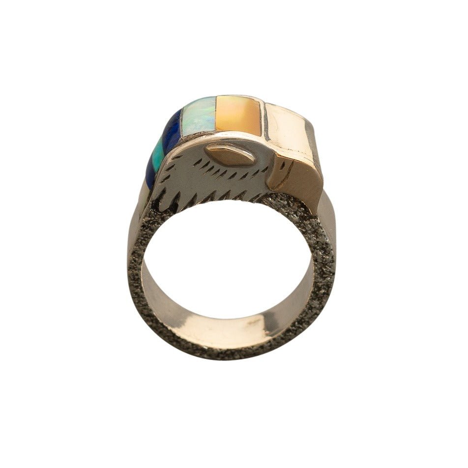 Michael Little Elk Ring of Inlay Eagle - Turquoise & Tufa