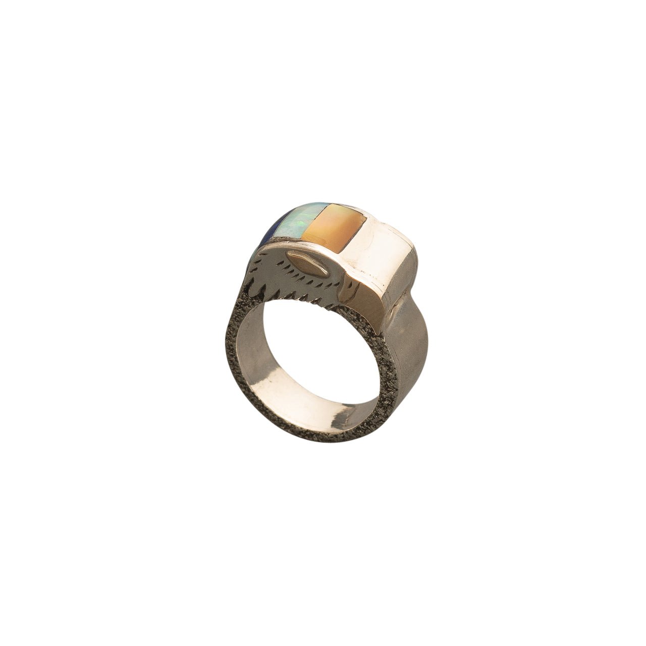 Michael Little Elk Ring of Inlay Eagle - Turquoise & Tufa
