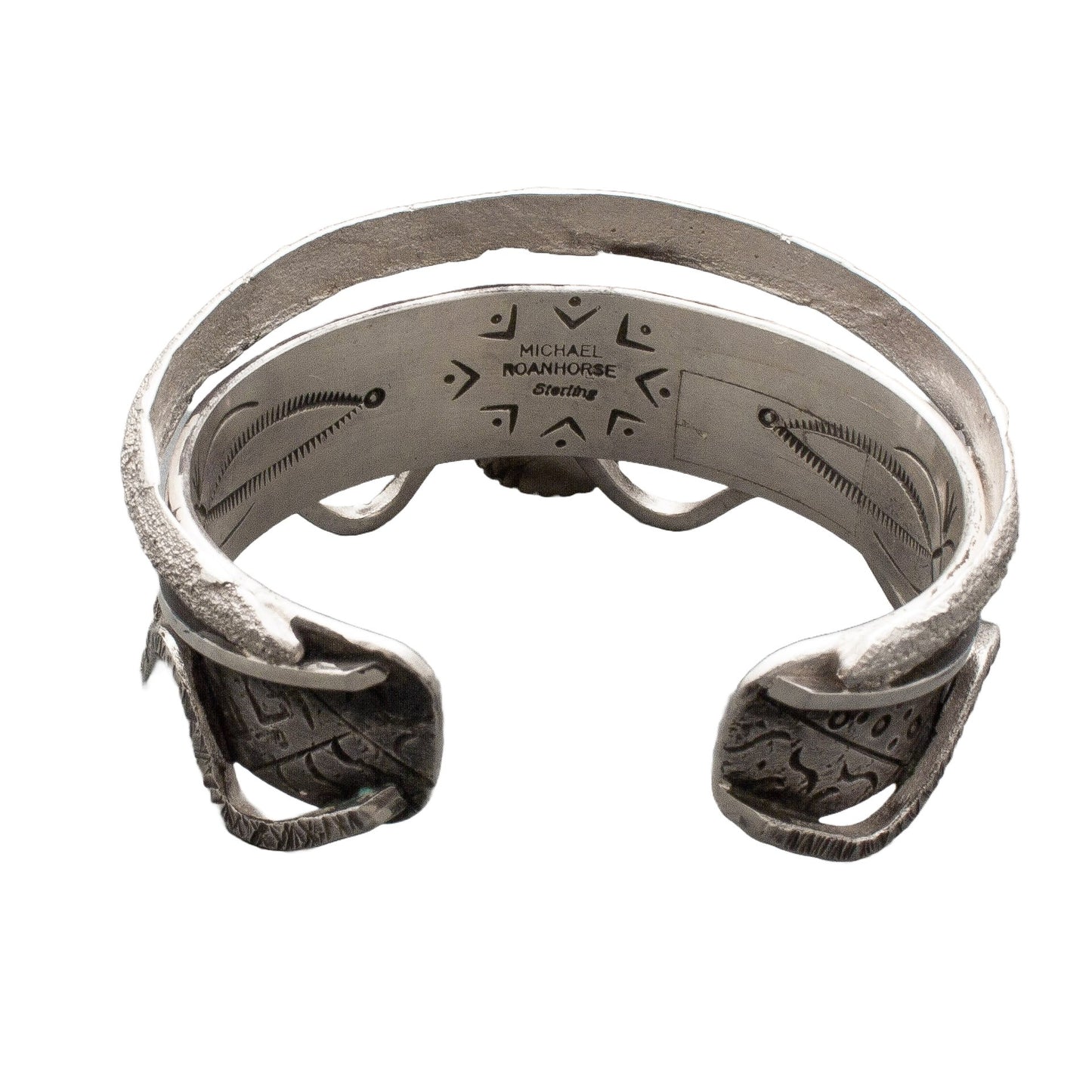 Michael Roanhorse Silver Tufa Cast Katsina Bracelet - Turquoise & Tufa