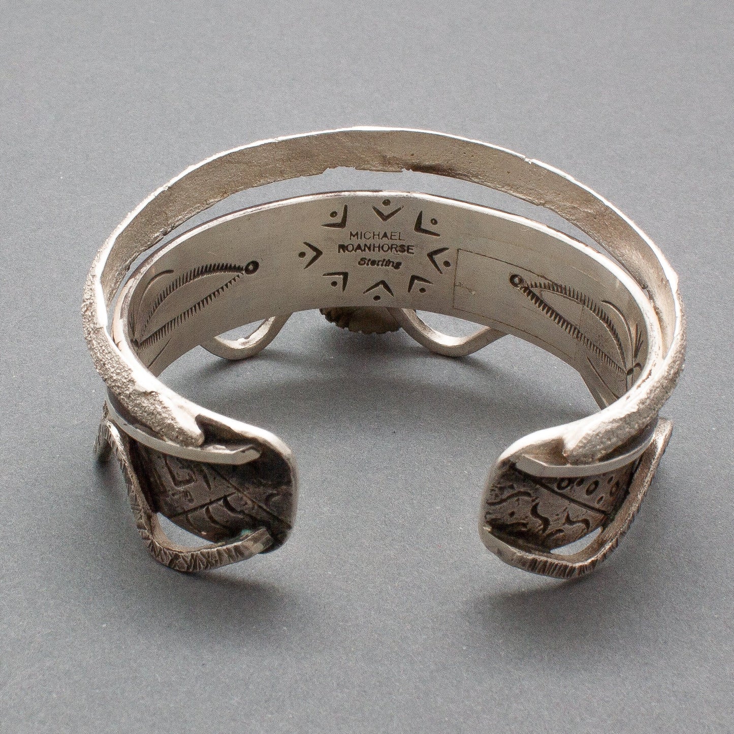 Michael Roanhorse Silver Tufa Cast Katsina Bracelet - Turquoise & Tufa